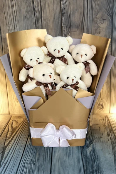 Sole Sevgiliye Özel Dore-Gümüş Konsept Romantik Peluş Ayıcık Buketi - 6