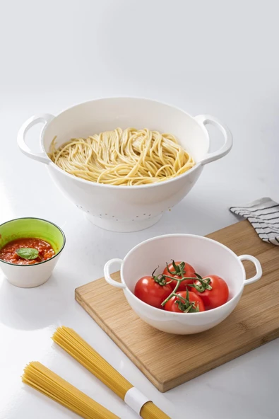 Akrilik Beyaz 2 Li Süzgeç Seti ( Makarna & Pirinç Süzgeci ) - 2