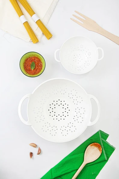 Akrilik Beyaz 2 Li Süzgeç Seti ( Makarna & Pirinç Süzgeci ) - 4