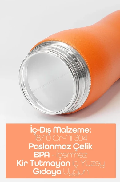 Pipetli Paslanmaz Çelik Matara - 304 Çelik Spor Suluk BPA İçermez Taşınabilir Tasarım - Turuncu Renk - 4