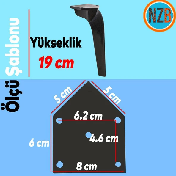 Mobilya Kanepe Tv Ünitesi Konsol Koltuk Ayağı 19 Cm Siyah Ayakları - Resim 2