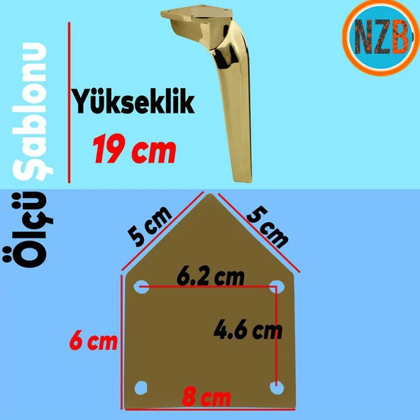 Mobilya Kanepe Tv Ünitesi Konsol Koltuk Ayağı 19 Cm Gold Altın Ayakları - Resim 2