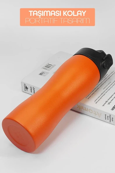 Pipetli Paslanmaz Çelik Matara - 304 Çelik Spor Suluk BPA İçermez Taşınabilir Tasarım - Turuncu Renk - 3