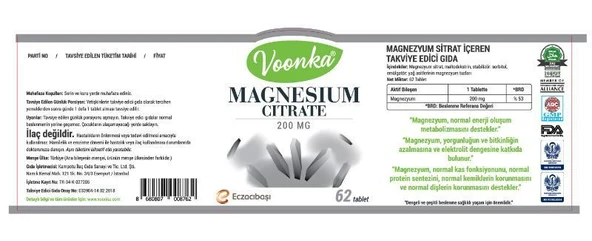 Voonka Magnezyum Sitrat 200mg 60 Tablet - Resim 2