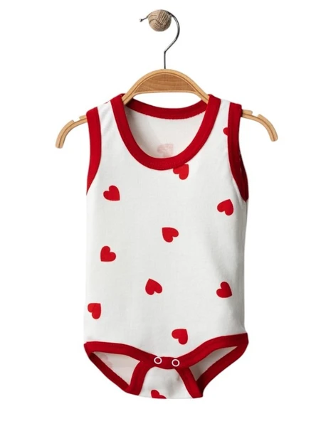 Kalp Baskılı Pamuklu Kız Bebek Zıbın Body Badi