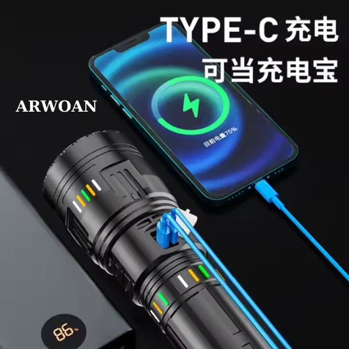 yüksek güç Zoom LED el feneri ile şarj edilebilir uzun mesafe meşale ışık alüminyum alaşım - 3