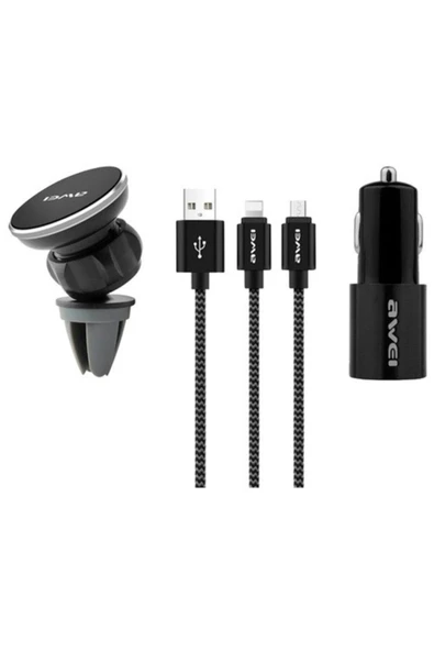 X10 Telefon Tutucu, Şarj Kablosu Ve Çakmaklık Set