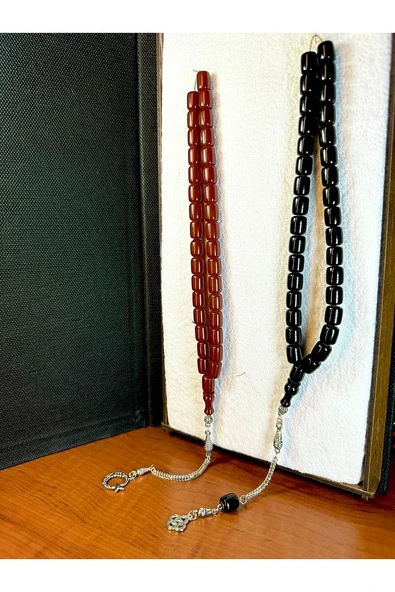SİYAH KAPSÜL KESİM SIKMA ÇUBUK + KAHVERENGİ KAPSÜL KESİM SIKMA ÇUBUK KEHRİBAR TESBİH T-215 - 2