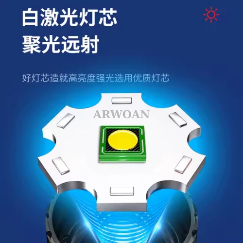 yüksek güç Zoom LED el feneri ile şarj edilebilir uzun mesafe meşale ışık alüminyum alaşım - 5