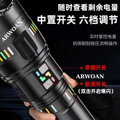 yüksek güç Zoom LED el feneri ile şarj edilebilir uzun mesafe meşale ışık alüminyum alaşım - 4