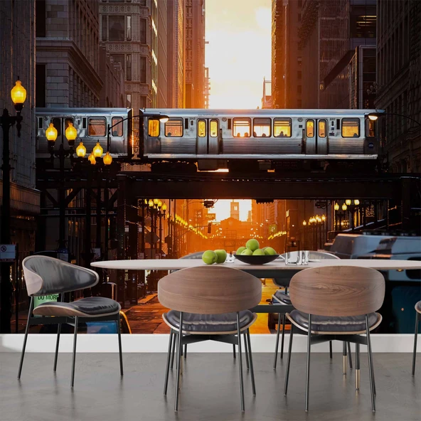 New Yourk Cadde Tren Manzaralı Duvar Kağıdı - Resim 5