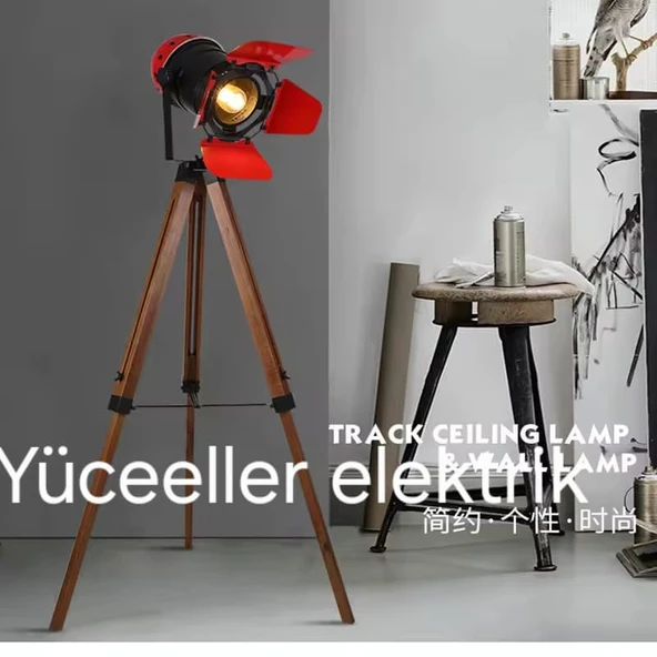 Yüceeller Retro Kırmızı Başlıklı Tripot Ayaklı Lambader - 3