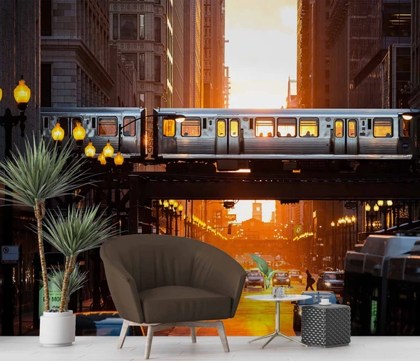 New Yourk Cadde Tren Manzaralı Duvar Kağıdı - Resim 6