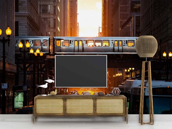 New Yourk Cadde Tren Manzaralı Duvar Kağıdı - Resim 3