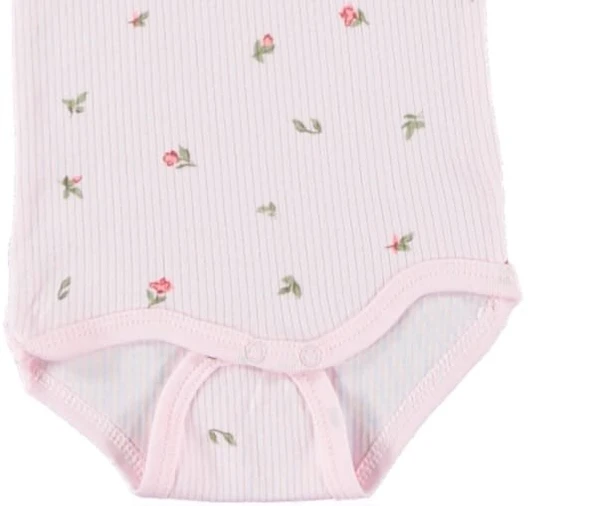 Çiçek Baskılı %100 Pamuklu Kız bebek Zıbın Body - 8