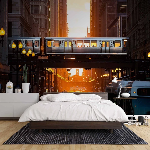 New Yourk Cadde Tren Manzaralı Duvar Kağıdı - Resim 2