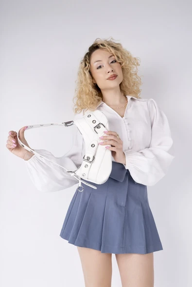 Muggo DOCPE Kadın Kemer Detaylı Baget Çanta - 12