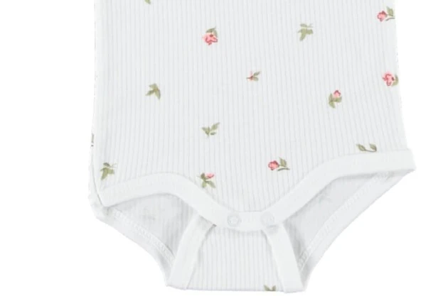 Çiçek Baskılı %100 Pamuklu Kız bebek Zıbın Body - 5