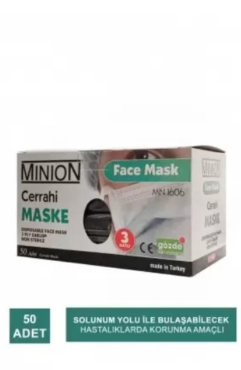 Minion 3 Katlı Meltblown Beyaz Cerrahi Maske Telli 50'li