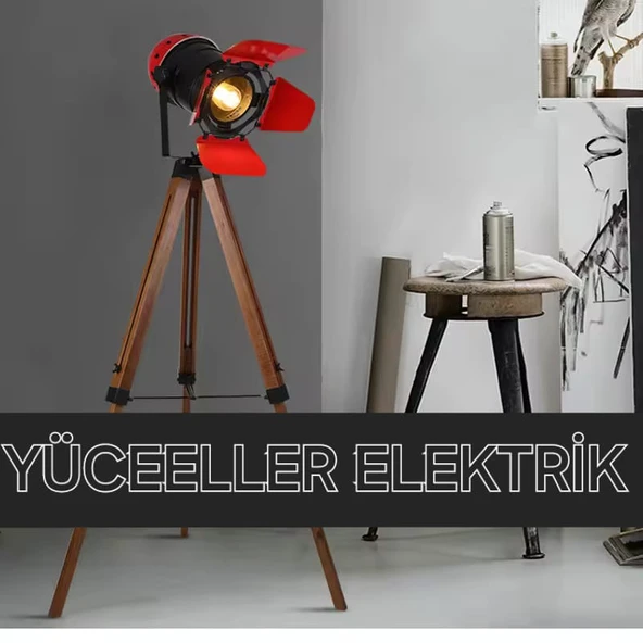 Yüceeller Retro Kırmızı Başlıklı Tripot Ayaklı Lambader