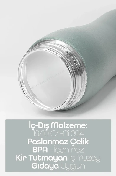 Paslanmaz Çelik Matara - 304 Çelik Spor Suluk BPA İçermez Taşınabilir Tasarım - Füme Renk - Resim 4