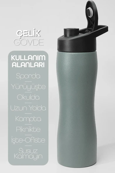 Paslanmaz Çelik Matara - 304 Çelik Spor Suluk BPA İçermez Taşınabilir Tasarım - Füme Renk - Resim 2