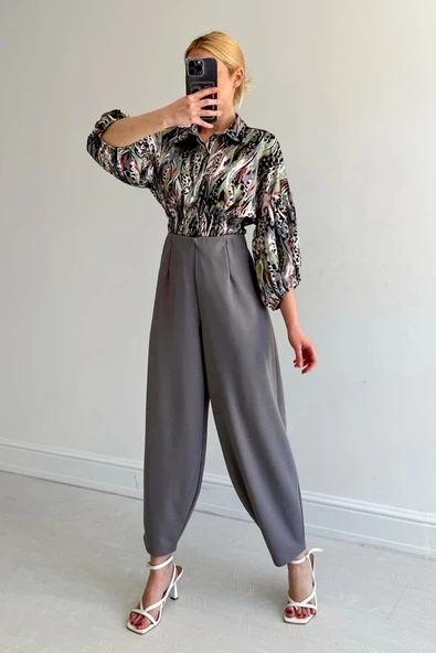 Beli Lastikli Saten Gömlek - Yeşil - 3