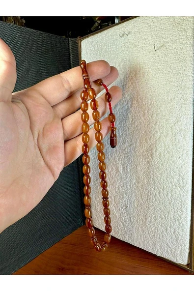 ÇUBUK KEHRİBAR TESBİH KAPSÜL KESİM KOYU KAHVERENGİ T-234