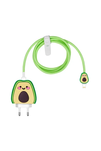 Sevimli Avakado Şarj Başlığı Ve Kablo Koruyucu Koruma Kılıf Seti - Resim 2