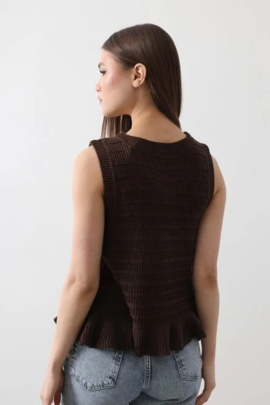 Önü Bağlamalı Yelek - Kahve - 2