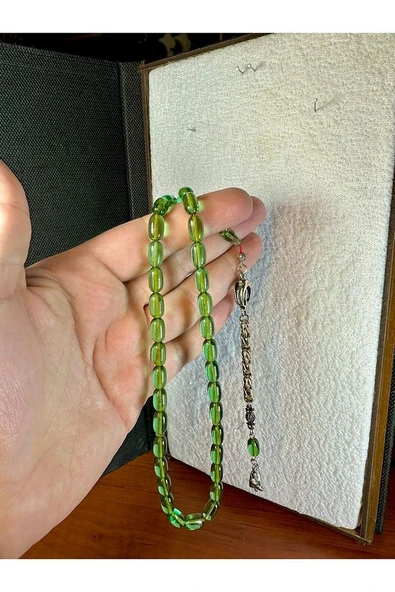 YEŞİL RENKLİ ATEŞ KEHRİBAR TESBİH KAPSÜL KESİM T-227