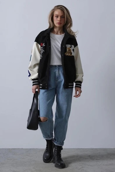 Kaşe Biker Ceket - Siyah - 2