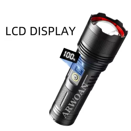 ARWOAN 40W süper güçlü 2000 lümen beyaz lazer uzun mesafe Torch el feneri ile LCD ekran - 2
