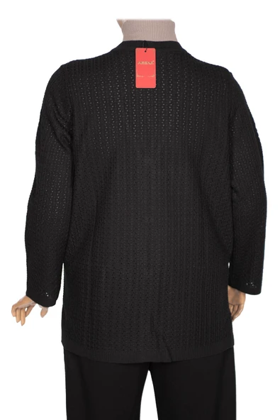 Hesna Kadın Niran Triko Cepli Düğmeli Siyah Hırka Ceket - 4