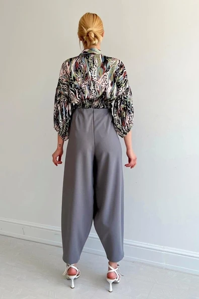 Beli Lastikli Saten Gömlek - Yeşil - 4