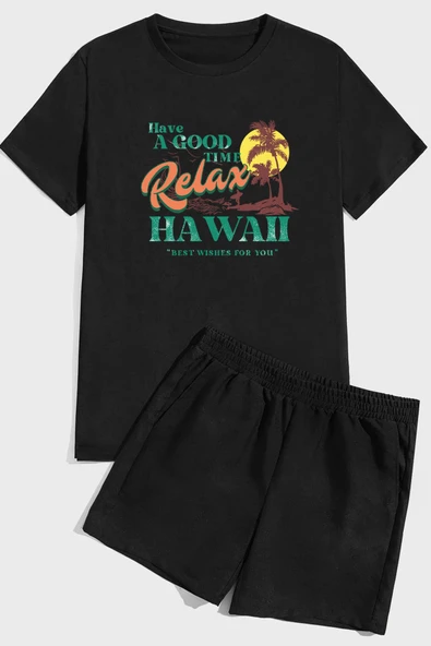 Hawaii Baskı Şort Takım