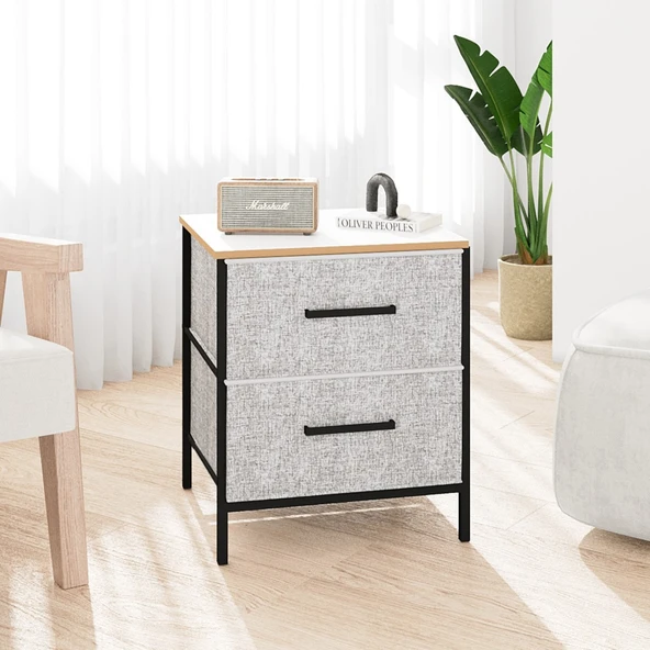 2 Çekmeceli Çok Amaçlı Dolap Komodin Sehpa Gri 1588 - 4