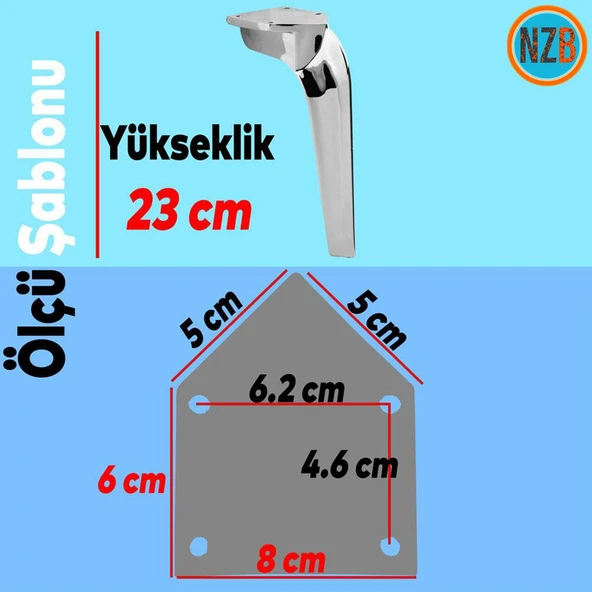 Mobilya Kanepe Tv Ünitesi Koltuk Ayağı 23 Cm Parlak Krom Konsol Ayakları - Resim 2
