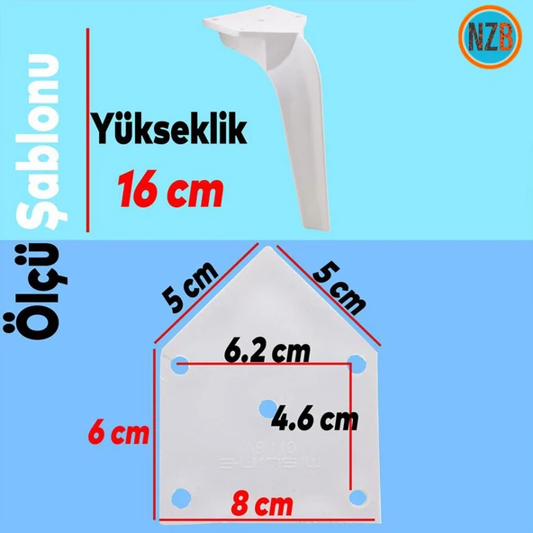 Mobilya Kanepe Sehpa Tv Ünitesi Koltuk Ayağı 16 Cm Beyaz Baza Ayakları - Resim 2