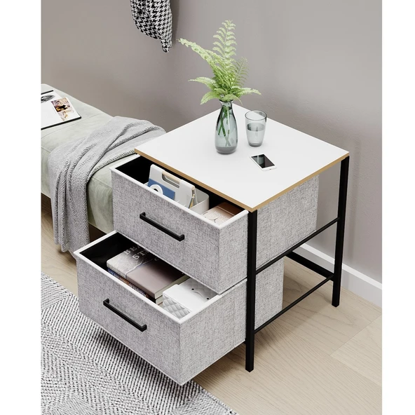 2 Çekmeceli Çok Amaçlı Dolap Komodin Sehpa Gri 1588 - 3