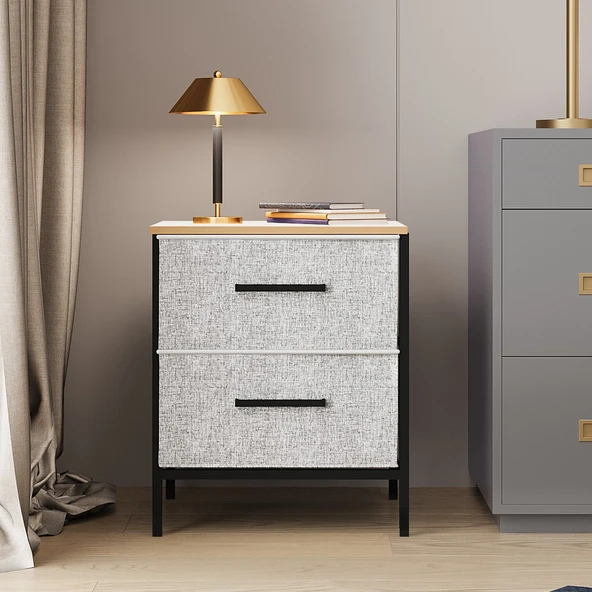 2 Çekmeceli Çok Amaçlı Dolap Komodin Sehpa Gri 1588 - 2