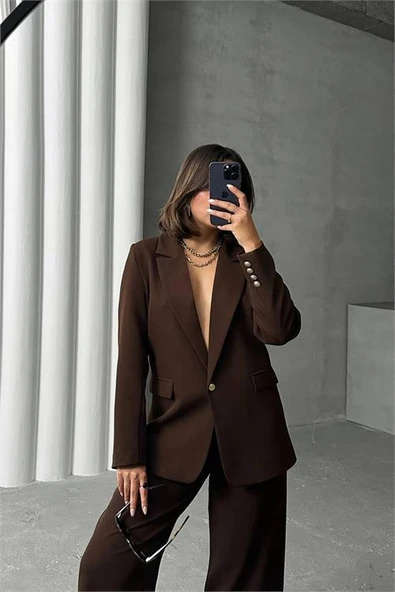 Dipmoda kadın gold düğme detaylı blazer ceket DPG077