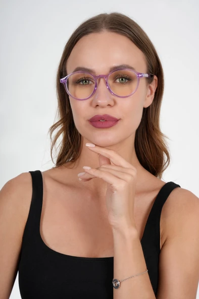 Lila Yuvarlak Mavi Işık Koruyucu Gözlük - 4