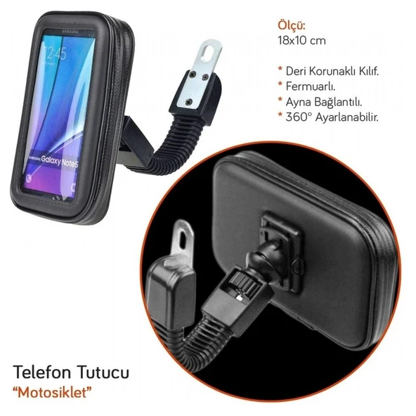 Motosiklet Telefon Tutucu Deri 18x10cm (Ayna) - Resim 3