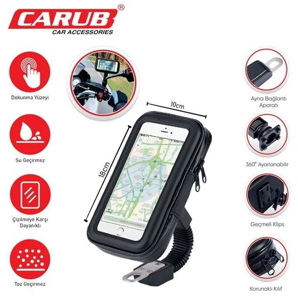 Motosiklet Telefon Tutucu Deri 18x10cm (Ayna) - Resim 4