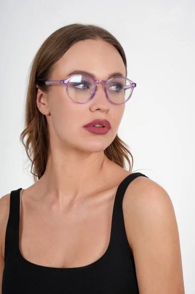 Lila Yuvarlak Mavi Işık Koruyucu Gözlük - 2