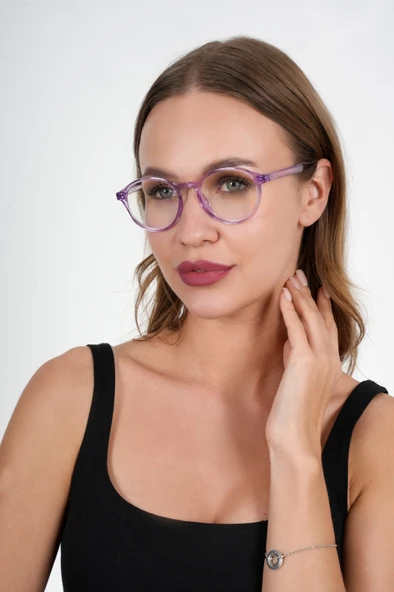 Lila Yuvarlak Mavi Işık Koruyucu Gözlük