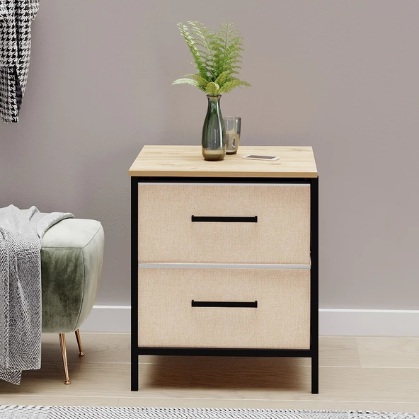 2 Çekmeceli Çok Amaçlı Dolap Komodin Sehpa Çam 1589 - 3