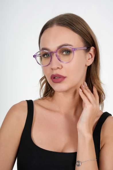 Lila Yuvarlak Mavi Işık Koruyucu Gözlük - 3