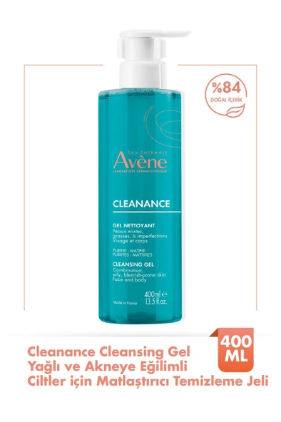 Avene Cleanance Yağlı ve Akneye Eğilimli Ciltler için Matlaştırıcı Temizleme Jeli 400 ml